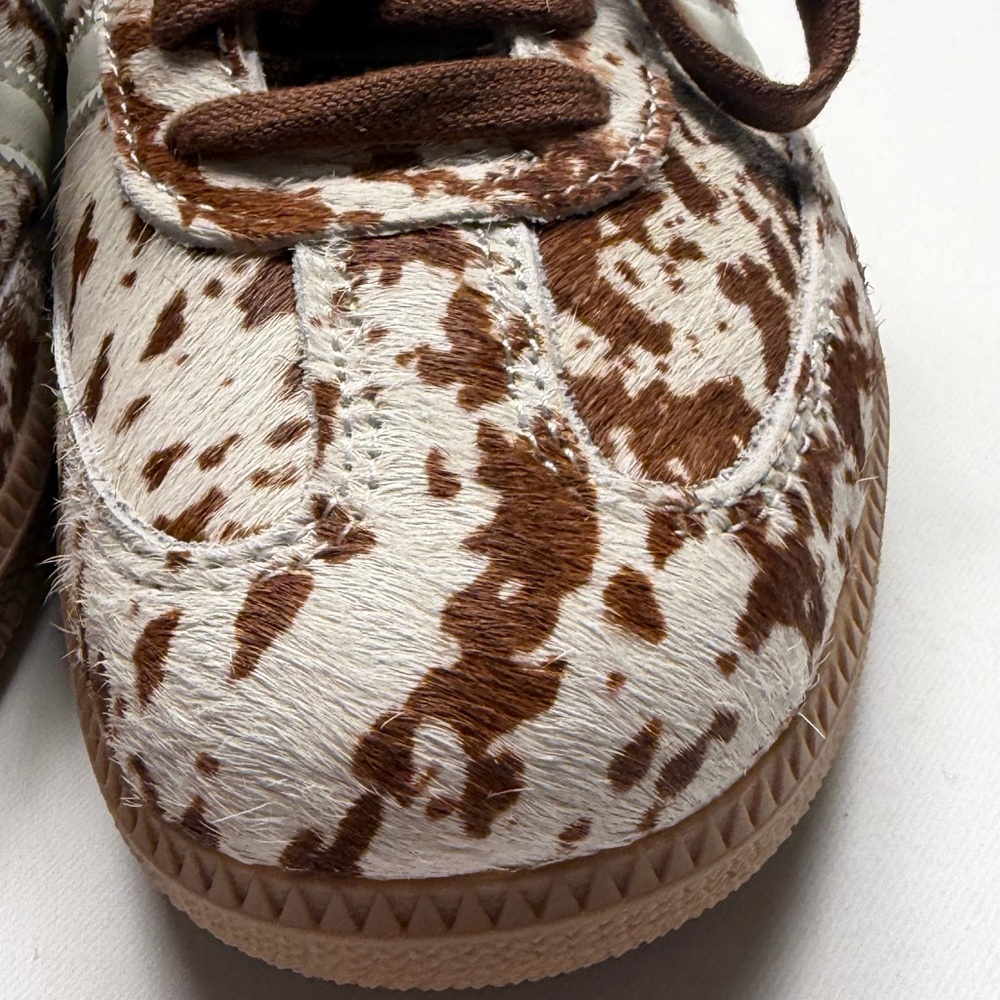 adidas Women's White and Brown Cow Print Samba Sneakers - Picture 5 of 13